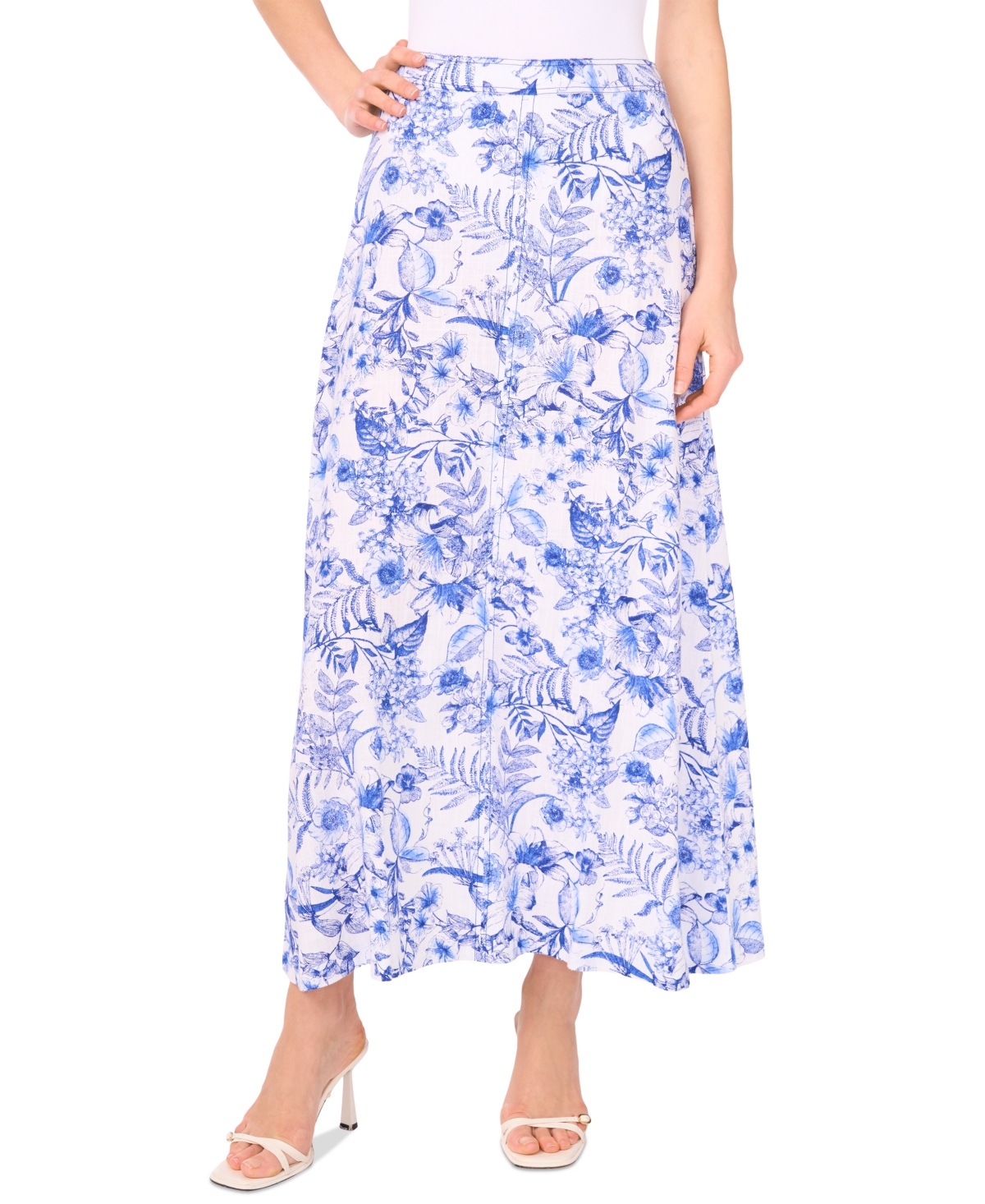 Women's Floral-Print Seamed Maxi Skirt - Ultra White