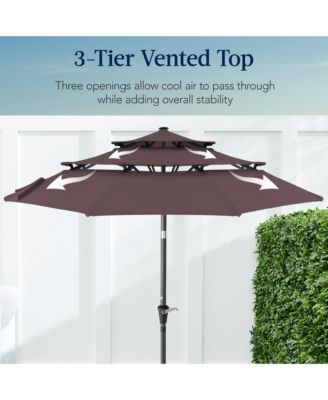 10ft 3-Tier Patio Umbrella, Market Sun Shade w/ Tilt Adjustment, Easy Crank