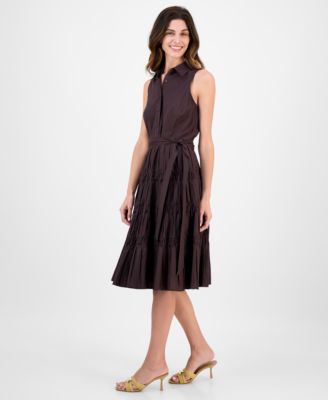 Women's Sleeveless Pintuck Tie-Waist Midi Dress