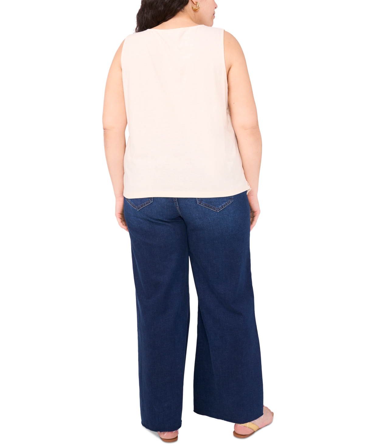 Vince Camuto Plus Size Crochet-front Scalloped-hem Tank Top In Neutral