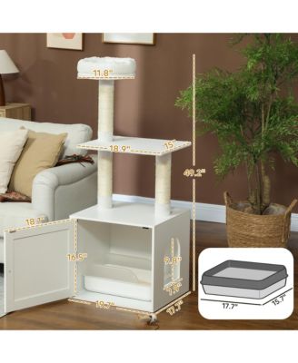 Cat Tree with Litter Box Enclosure, 2-in-1 Cat Tower for Indoor Cats