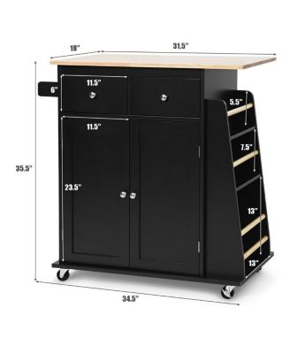 Rubber Wood Countertop Rolling Kitchen Island Cart