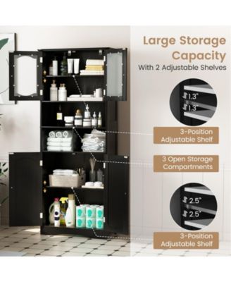 58.5 Inch Freestanding Linen Bathroom Storage Cabinet with Frost Glass Doors
