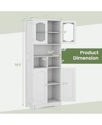 58.5 Inch Freestanding Linen Bathroom Storage Cabinet with Frost Glass Doors