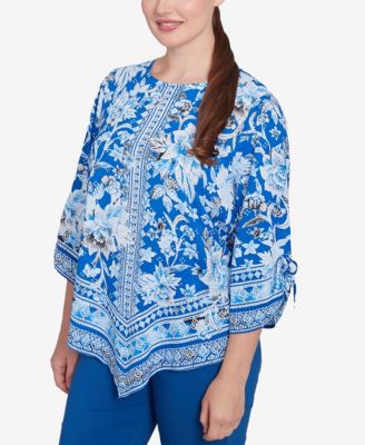 Petite Bohemian Batik Floral Border Print Crepe Tunic Top