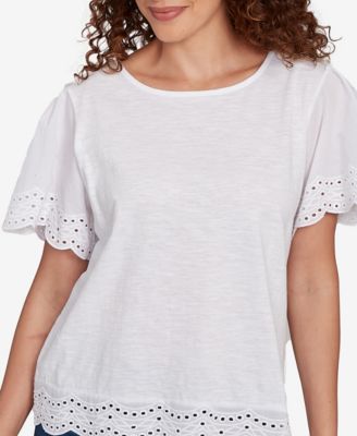 Petite Embroidered Sleeve Solid T-Shirt