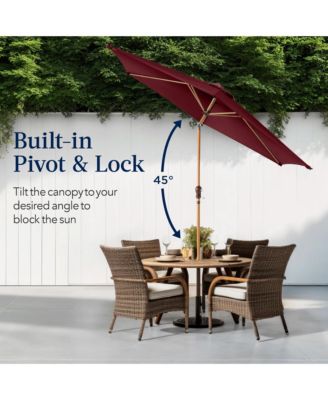 10ft Outdoor Woodgrain Pattern Steel Market Patio Umbrella w/ Crank, Tilt