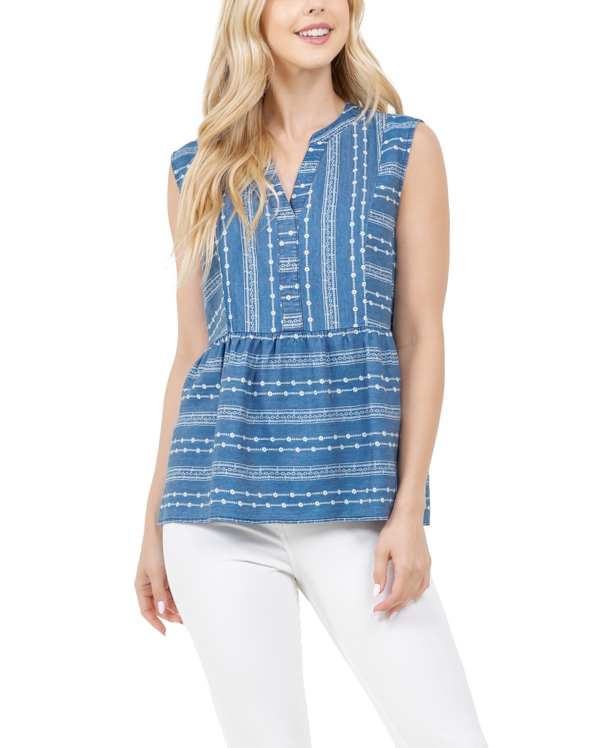 Women's V-Neck Sleeveless Top - Spring Flowers