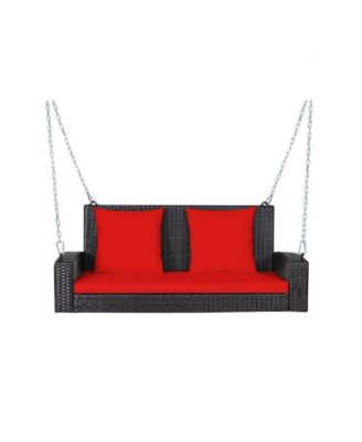 2-Person Wicker Hanging Porch Swing with 2 Back Cushions and 1 Seat Cushion