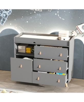 Diaper table with three drawers, baby changing station with multiple storage compartments