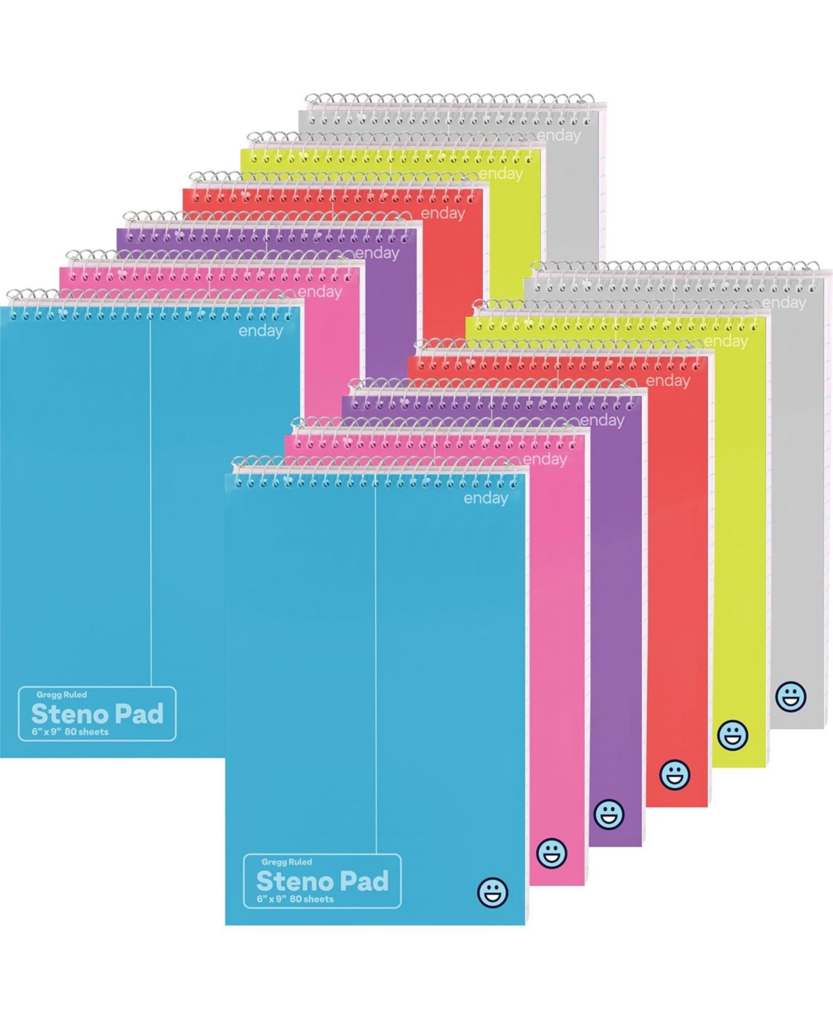 Steno Pads Spiral 6 x 9 inches, Gregg Rule White Paper, 80 Sheets Steno Notebook for writing in Pink, Purple, Green, Blue, Red, Grey, Color May