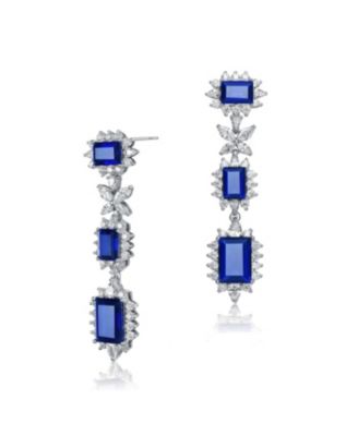 Sterling with Plated with Colored Cubic Zirconia Halo Three-Tier Earrings