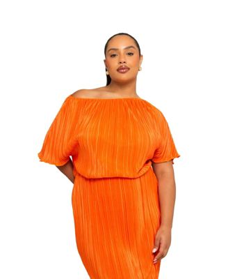 Women's Off-The-Shoulder Plisse Midaxi Dress