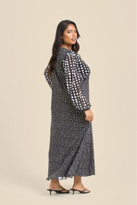 Women's Long Sleeved Polka Dot Midi Dress