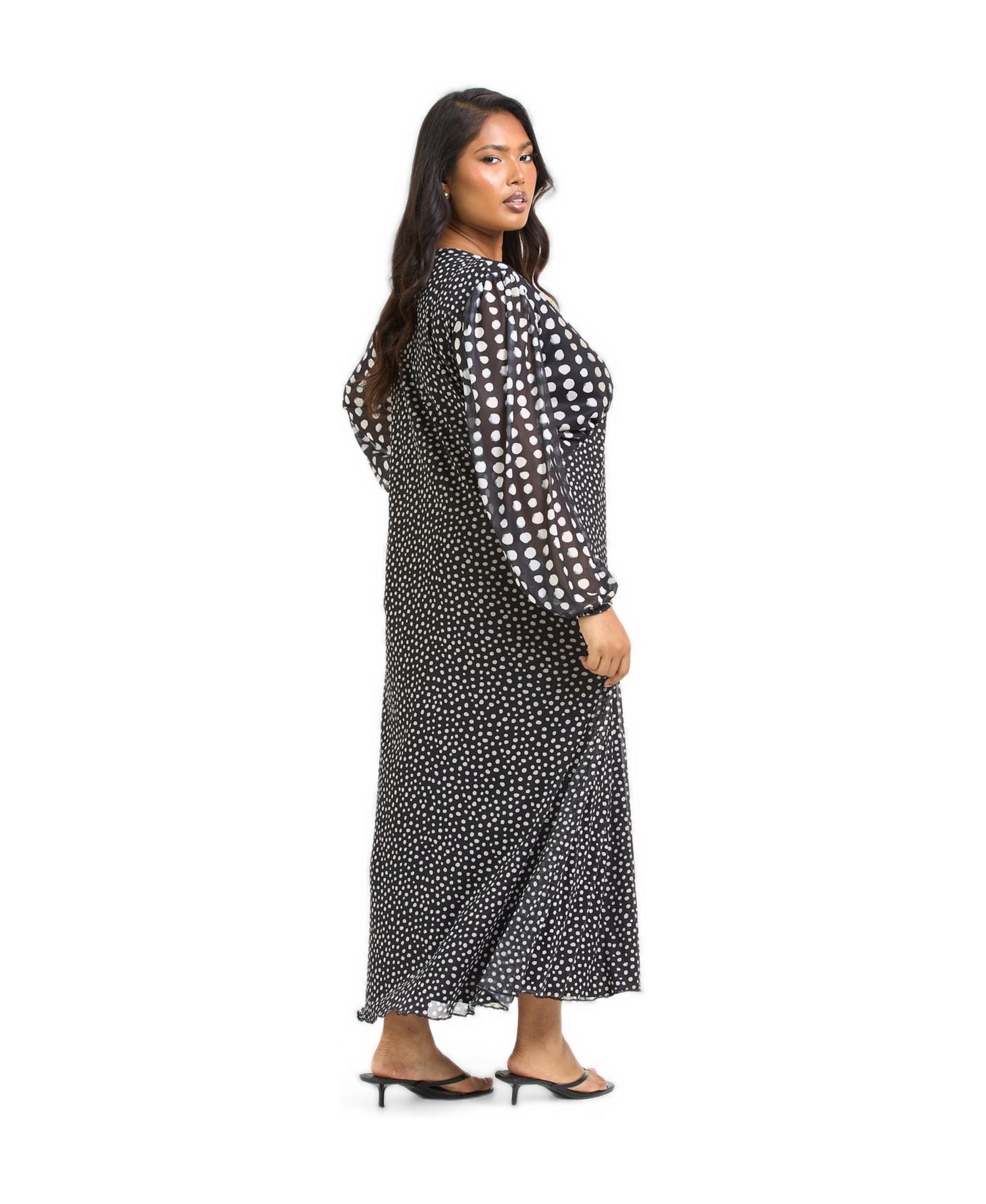 Women's Long Sleeved Polka Dot Midi Dress