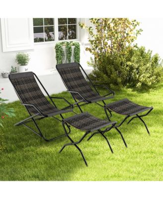 2 PCS Patio Folding Rattan Sling Chair Rocking Lounge Chaise Armrest Garden
