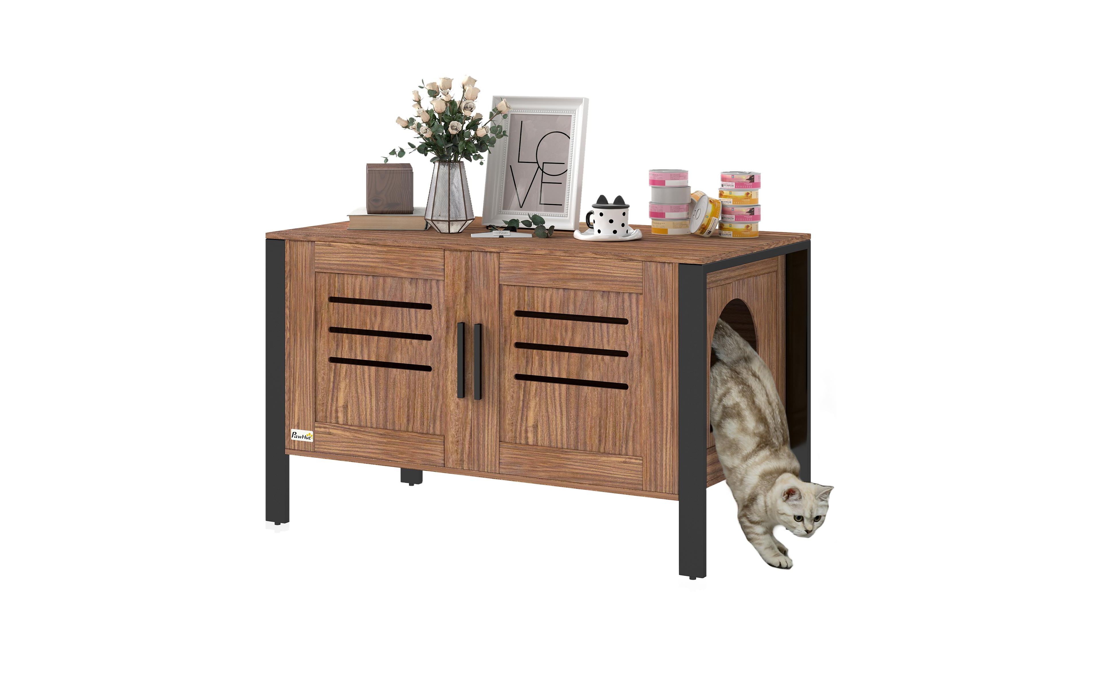 PawHut Cat Litter Box Enclosure with Tall Legs, Hidden Litter Box Furniture