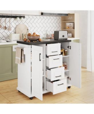 Rolling Kitchen Island Cart on Wheels with Storage Cabinets