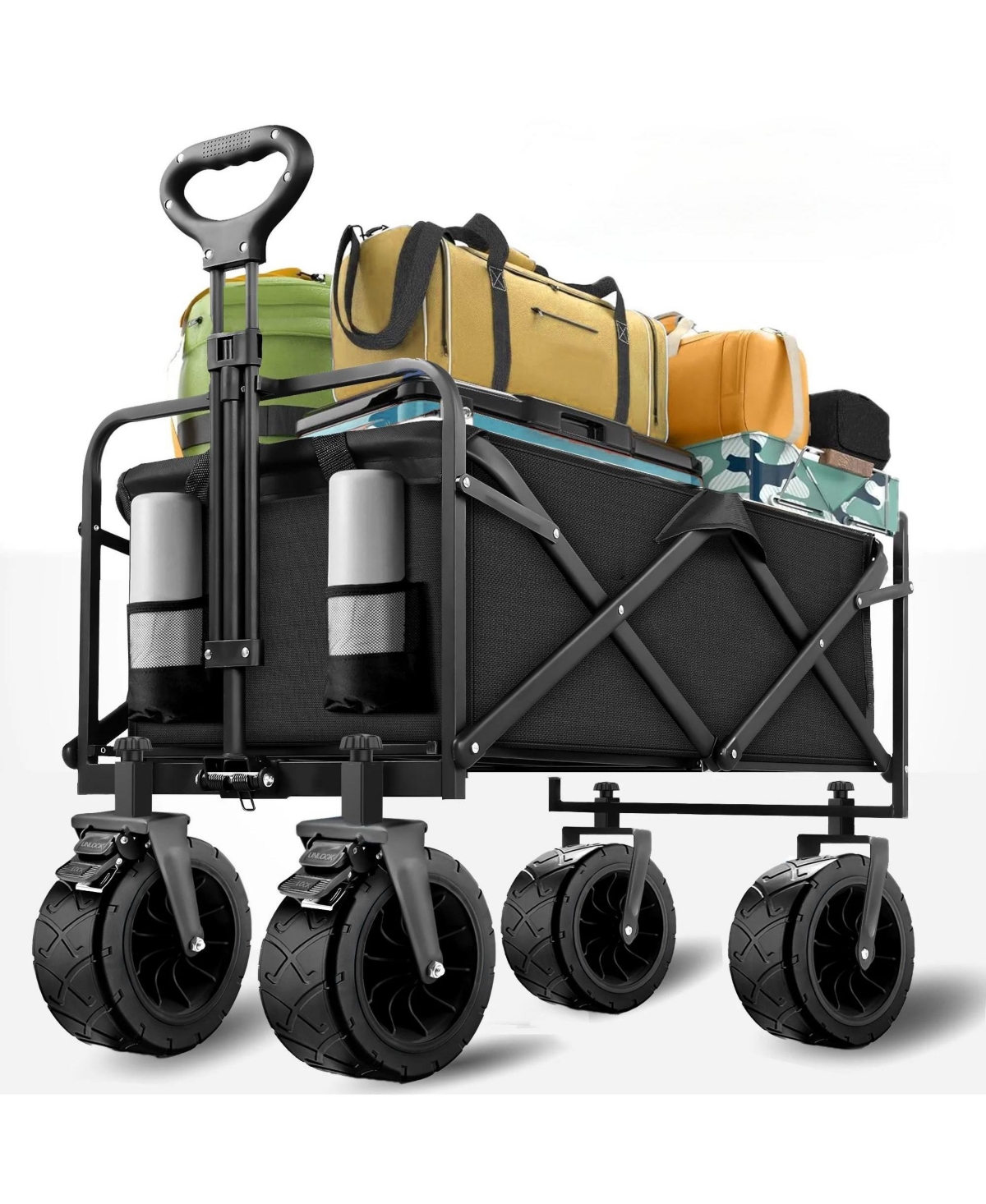 560lbs Heavy Duty Folding Garden Wagon Cart 155L Large Capacity Utility Foldable Beach Cart with All-Terrain Wheels - Black