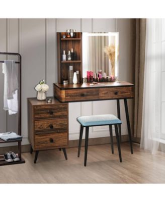 2Pc MDF And Stell Lighted Mirror Vanity Makeup Table Set