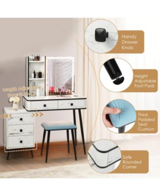 2Pc MDF And Stell Lighted Mirror Vanity Makeup Table Set