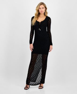 GUESS - Women's Long-Sleeve Alba Pointelle Maxi Dress