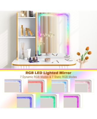 Vanity Table Set with RGB LED Lights and Wireless Charging Station