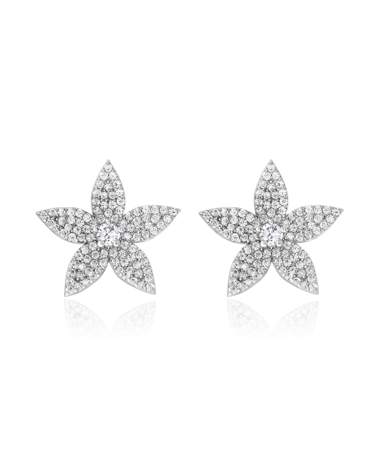 Suzy Levian Sterling Silver Cubic Zirconia Flower Earrings - Silver