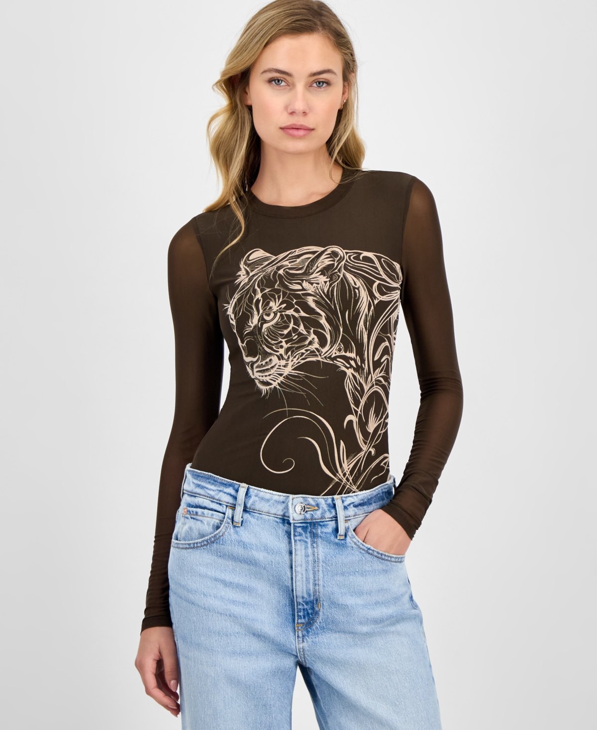 Women's Penelope Long-Sleeve Mesh Bodysuit - Espresso Brown