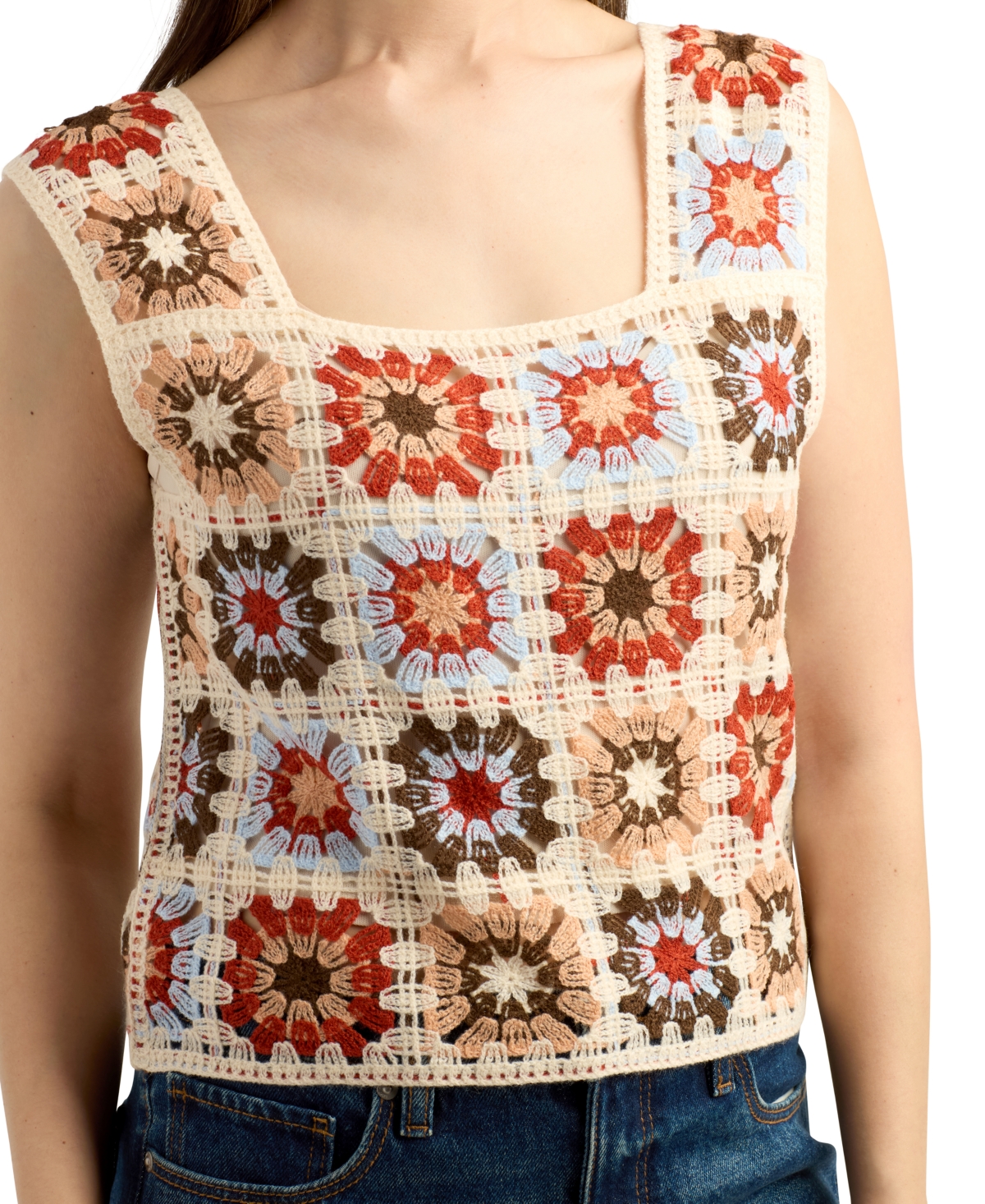 Bcx Juniors' Patchwork Square Crochet Tank In Multi