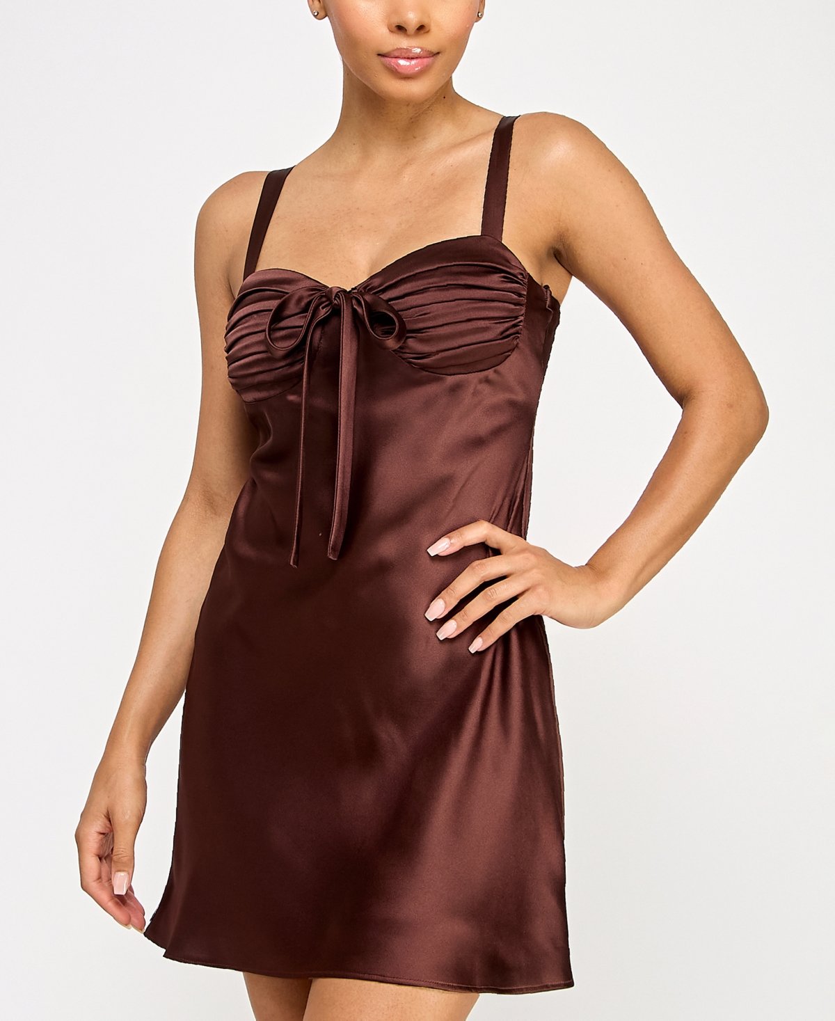 City Studios Juniors' Satin Bustier A-line Slip Dress In Brown