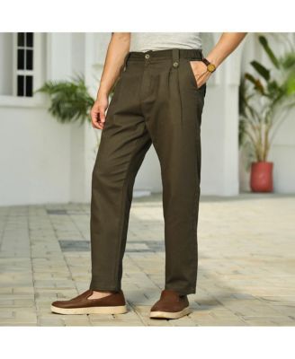Men's Sacramento Green Ribbed-Pleated Chino Trousers