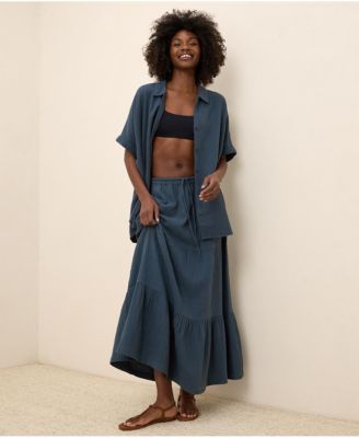 Women's Organic Cotton Coastal Double Gauze Tiered Maxi Skirt