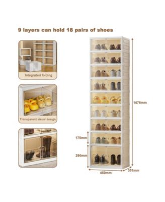 Shoe Organizer Storage Box, 18 Pairs Foldable Shoe Rack for Closet with Dustproof Doors, No Assembly Stackable Boot Shoes Boxes Cabinet Bins