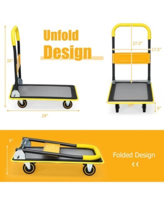 Folding Push Cart Dolly, Rolling Platform Cart for Garage Warehouse, Portable Flatbed Cart with Non-Slip Swivel Casters