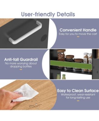 8" 4-Tier Rolling Storage Cart Slim Kitchen Cart on Wheels with Open Shelves and Handle