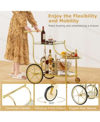 3-Tier Home Bar Serving Cart on Wheels with Mirrored Shelves