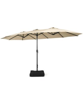 15 Feet Double-Sided Twin Patio Umbrella with Crank and Base