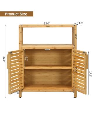 1-Pc Bamboo Floor Cabinet with Double Slatted Doors, Open Shelf and Removable Shelf
