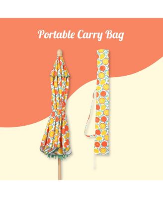 Our Beach Portable Umbrella for Sand Beech Wood Pole Carry Bag with Printed Orange Grapefruit Cute Garden Parasol