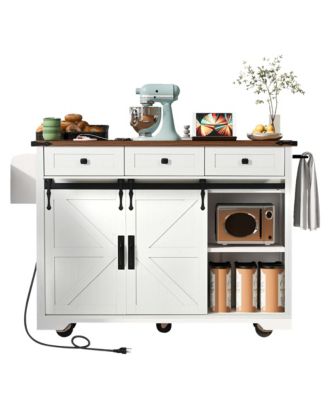 Farmhouse Kitchen Island with Drop Leaf & Wheels