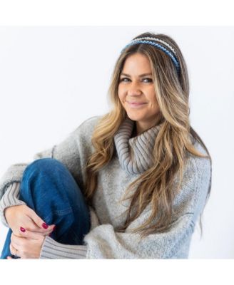 Thin Beaded Headband Set - Blue + Silver