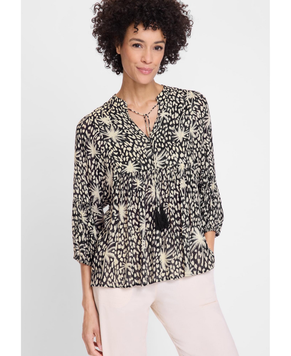 Women's Tropic Mix Print Tunic Blouse - Black