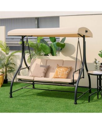 3-Seat Outdoor Converting Patio Swing Glider Adjustable Canopy Porch Swing