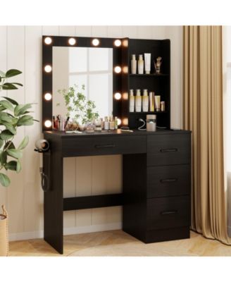 Vanity Desk with 3-Color Lights and Power Outlets