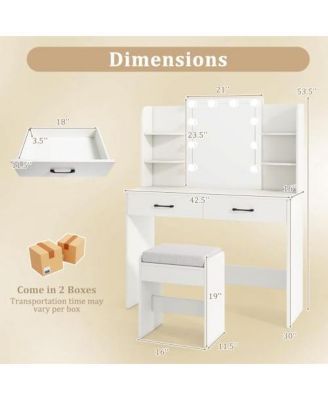 Vanity Set with Lighted Mirror and Stool with Power Outlet