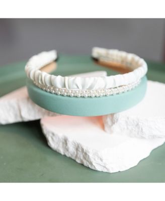 Classic Headband Set - Green + Cream + Pearl