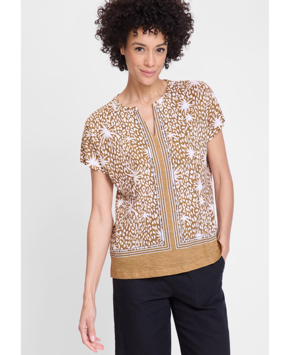 Women's Tropic Mix Print T-Shirt - Light cognac