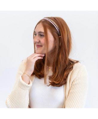 Thin Beaded Headband Set - Gold + Pink