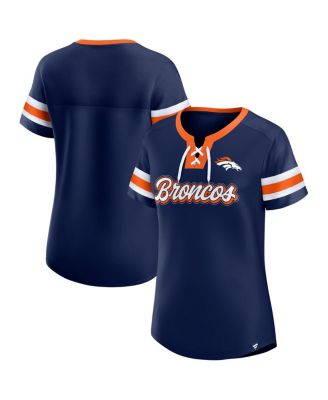 Fanatics - Women's Navy Denver Broncos Iconic Bling Athena Lace-Up V-Neck T-Shirt